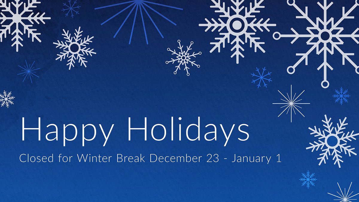 All campus locations will be closed for Winter Break December 23 - January 1. 

Happy Holidays, Roughriders! ❄️💙