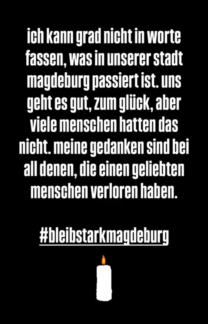 Infelizmente, agora há pouco, aconteceu um possível atentado no Mercado de Natal de Magdeburgo, na Alemanha, onde Gustav estava. Felizmente ele postou nos stories que está bem e em segurança com a sua família. Confira a tradução:

"É difícil descrever em palavras o que aconteceu
