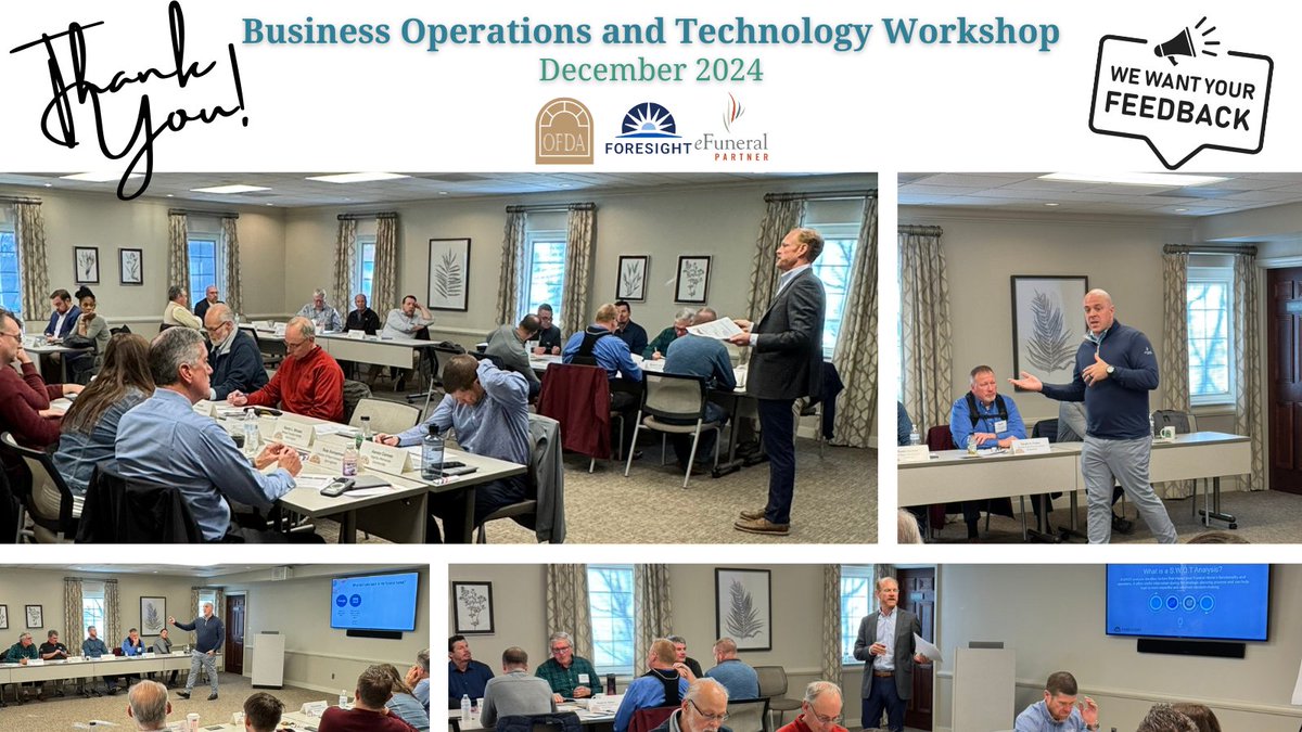 ofdaonline's tweet photo. Thank you to everyone who joined the Business Operations &amp; Technology Workshop at OFDA! 💼💻 Big thanks to Foresight &amp; eFuneral Solutions for their insights! 🙌 Attendees: please complete the survey in your certificate email. Your feedback helps! 💡✨ #OFDAWorkshops #ThankYou https://t.co/3FusupwuHZ
