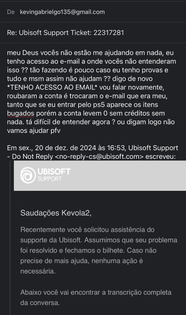 Kevolakk's tweet image. O @Ubisoft @UbisoftBrasil vocês são uma piada literalmente encerrando o caso sem nem ler o que eu mandei eu tendo todas as provas que roubaram a conta e que ela era minha.