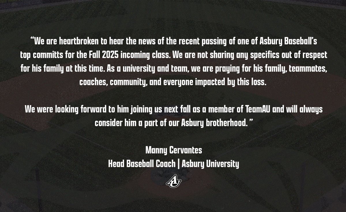 Release from Asbury Baseball Head Coach, Manny Cervantes.