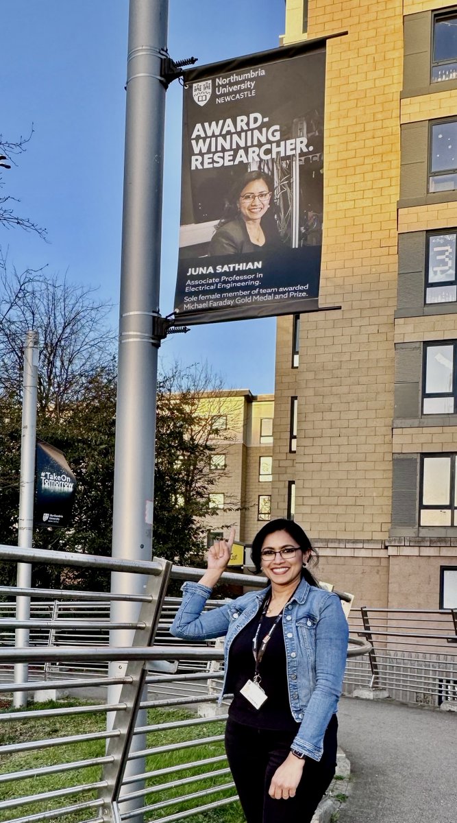 Truly honoured and humbled to see this banner at <a href="/NorthumbriaUni/">Northumbria Uni</a>  City Campus celebrating my work. Deeply grateful to my mentors, colleagues, and family for their unwavering support and encouragement throughout this journey 🙏💕