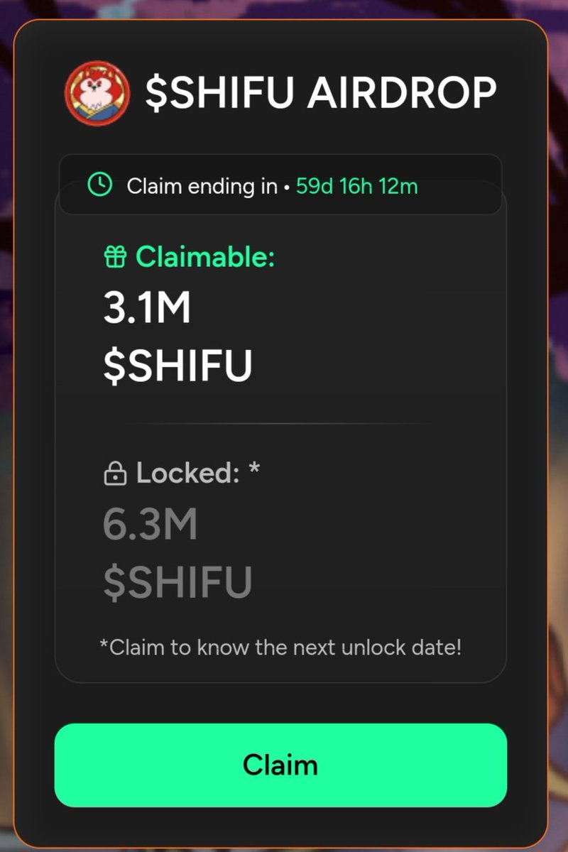 $Shifu team organized a very nice airdrop. 
I won the $Shifu airdrop by staking $shib and $buble tokens. instant value 1600$
Thanks #shifu_token

#ETH #Airdrop #shiba #UniSwap
