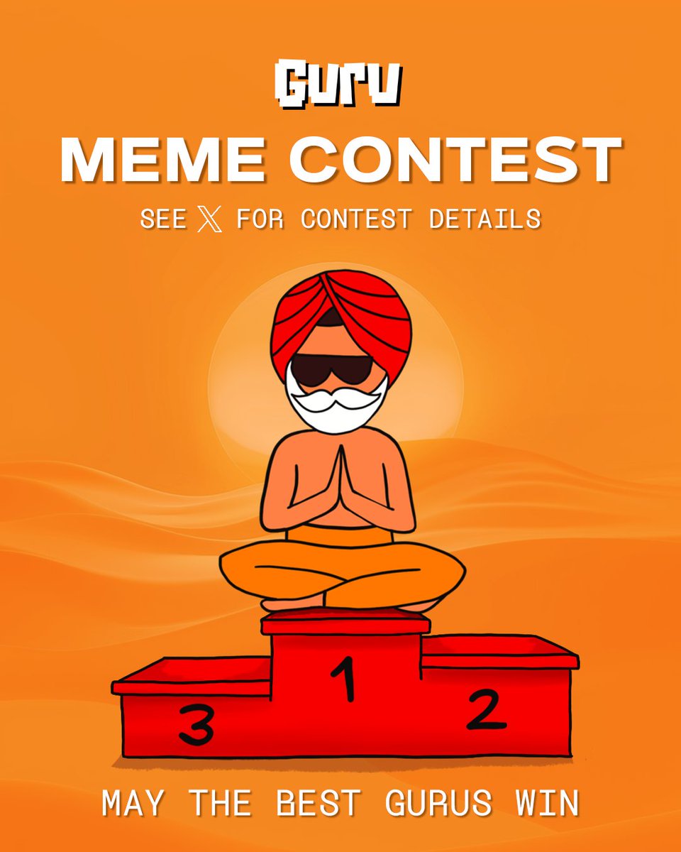 thegurufund's tweet photo. Gurus! We've made some updates to the landing page and have added a Guru meme generator! Head to the Turban Closet! To celebrate, we will be running a week long meme contest.

To be entered in to the raffle, you must:
1) Create a meme using the generator
2) Post it on X, and link it in the project telegram
3) Tag 3 influencers as well as @thegurufund
4) Mention something you like about Guru
5) Use the hash tag #thegurufundmeme

Prizes
1st: .15 ETH
2nd: .1 ETH
3rd: .05 ETH

Ends Friday @ 6 PM UTC.

Winners will be randomly selected once the contest ends and must strictly follow all entry criteria. Multiple entries not allowed. Let's see what you got

https://t.co/HDgSIPiHKV

🧞