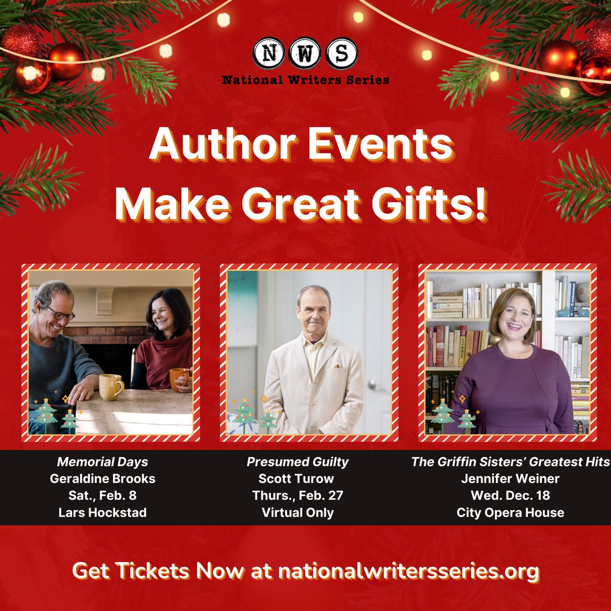 Last-minute holiday gifts? NWS has you covered! Our author events make great presents, giving you and your loved ones an opportunity to meet New York Times bestselling authors in the new year. 
nationalwritersseries.org