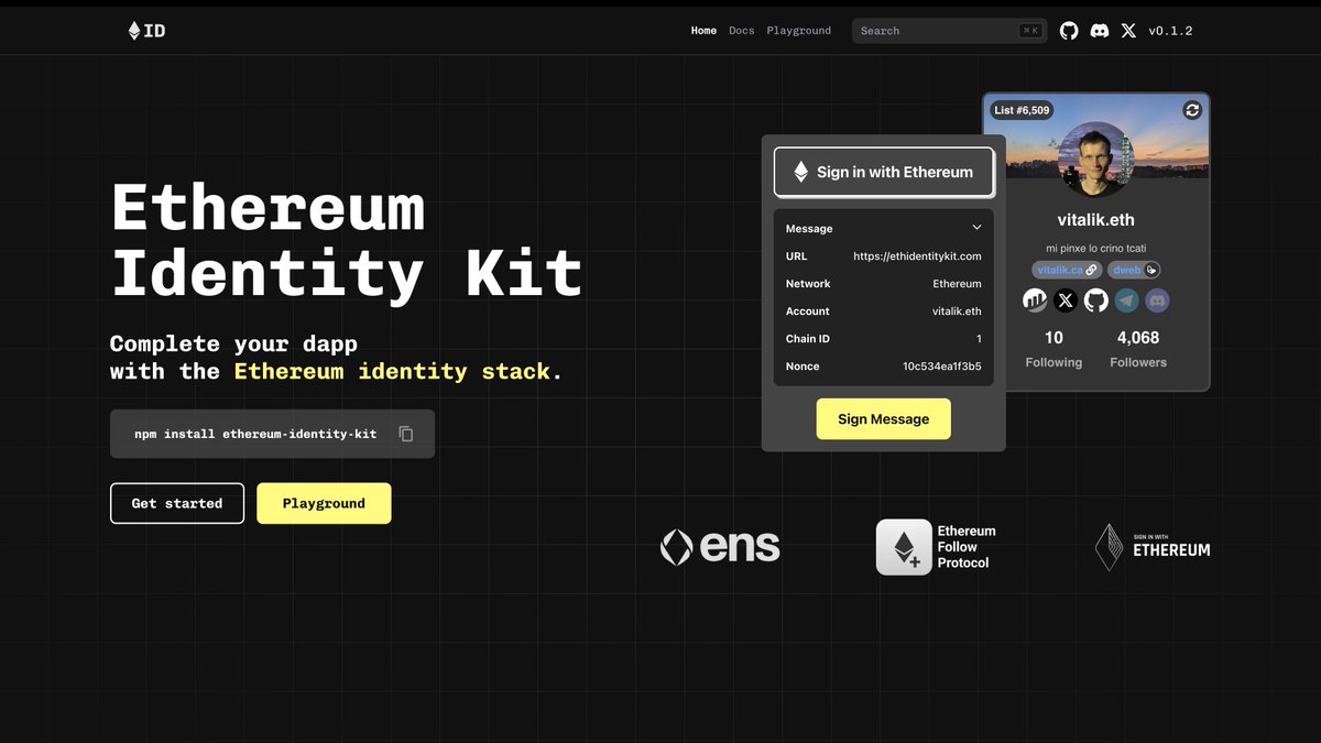 brantly.eth (@brantlymillegan) on Twitter photo Ethereum Identity Kit is now released! πΎ
<a href="/ethidkit/">Ethereum Identity Kit | identitykit.eth</a> makes it easy to integrate the *Ethereum identity stack* into your app
v0.1.2 has full Profile Cards w/ <a href="/ensdomains/">ens.eth</a> & <a href="/efp/">Ethereum Follow Protocol | efp.eth</a>, an API for ENS & EFP data, and more
the Playground let's you try everything out
link & more belowπ Ethereum Identity Kit is now released! πΎ
<a href="/ethidkit/">Ethereum Identity Kit | identitykit.eth</a> makes it easy to integrate the *Ethereum identity stack* into your app
v0.1.2 has full Profile Cards w/ <a href="/ensdomains/">ens.eth</a> & <a href="/efp/">Ethereum Follow Protocol | efp.eth</a>, an API for ENS & EFP data, and more
the Playground let's you try everything out
link & more belowπ