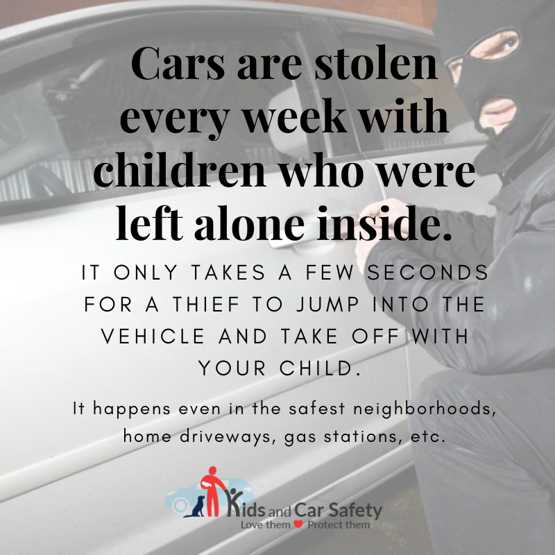 Over the Thanksgiving holiday break, <a href="/KidsAndCars/">Kids and Car Safety</a> reported 11 incidents of cars being stolen with children left alone inside the vehicle in the U.S. Never leave children alone in a vehicle for any reason, or for any amount of time. 

#StolenVehicles #LookBeforeYouLock #BeSafePA
