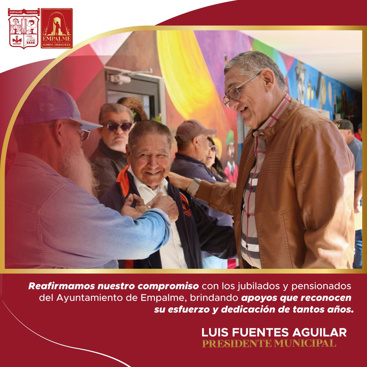 Reafirmamos nuestro compromiso con los jubilados y pensionados del Ayuntamiento de Empalme, brindando apoyos que reconocen su esfuerzo y dedicación de tantos años. 

Seguimos trabajando por su bienestar. 👍🏼

#EmpalmeALoGrande #SomosGrandeza