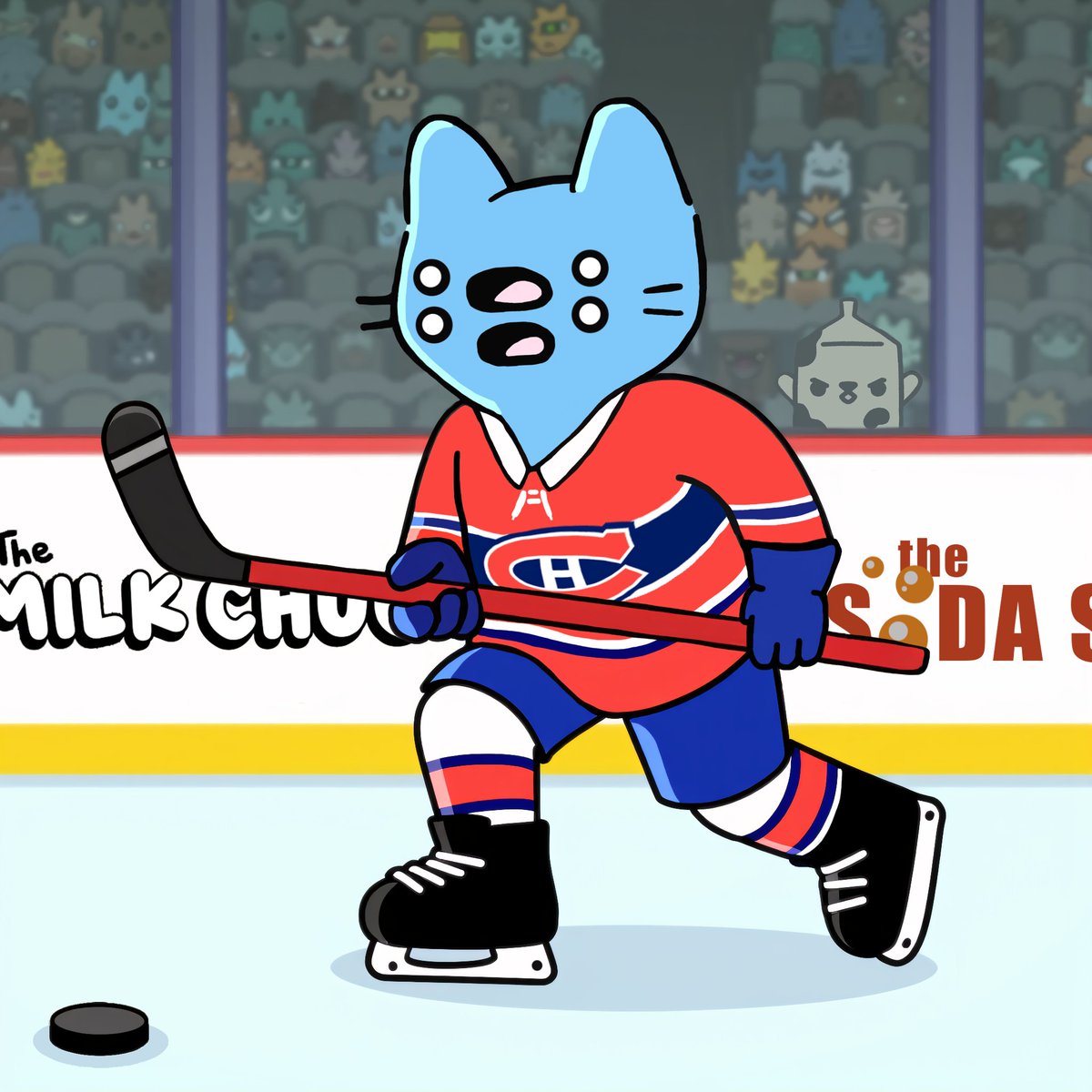 My boy Chugs is in the back shouting "SHOOT THE PUCK!!!" 😤 <a href="/coolcats/">Cool Cats</a> x <a href="/altstatemachine/">AlteredStateMachine</a>  meme machine is pretty fun to play with 🏒