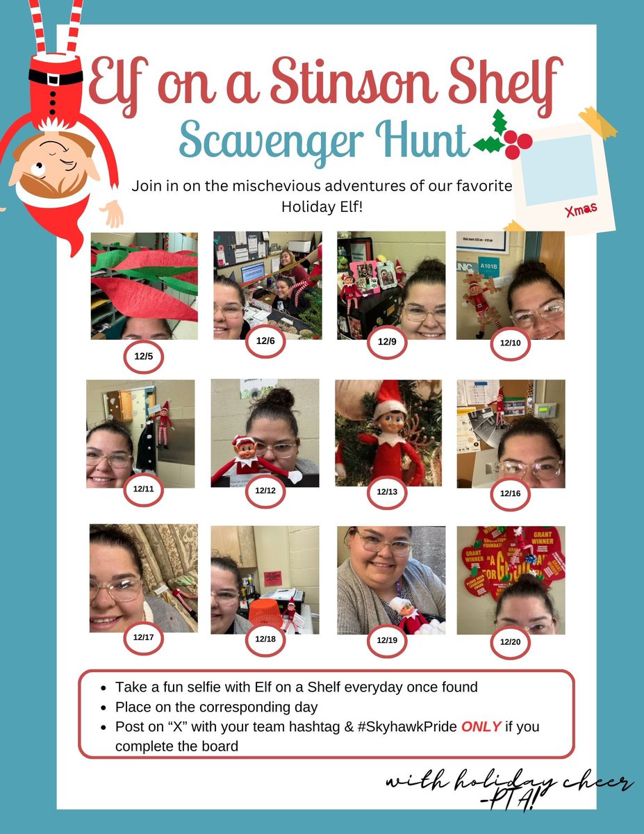 Mel_Mtz3181's tweet photo. Had so much fun looking for the elf for our 12 days of Christmas! #skyhawkpride #VHawks https://t.co/L1VaXc2Hm4
