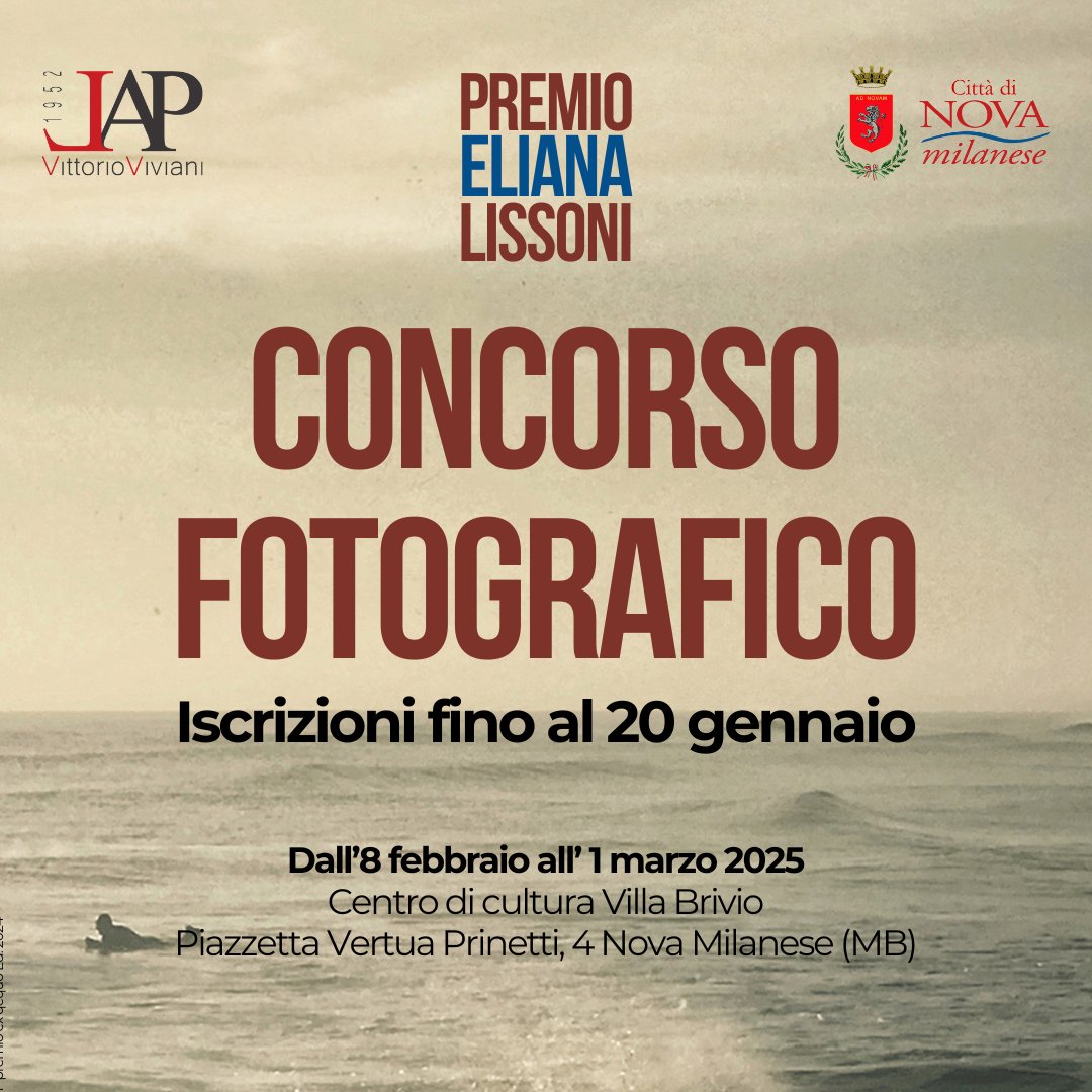 cercabando's tweet photo. La Libera Accademia di Pittura “Vittorio Viviani” APS di Nova Milanese promuove la nona edizione del concorso fotografico Premio “Eliana Lissoni”. Scadenza: 20.2.25 >> https://t.co/p98ywjLUKX https://t.co/tHipi5jGtW