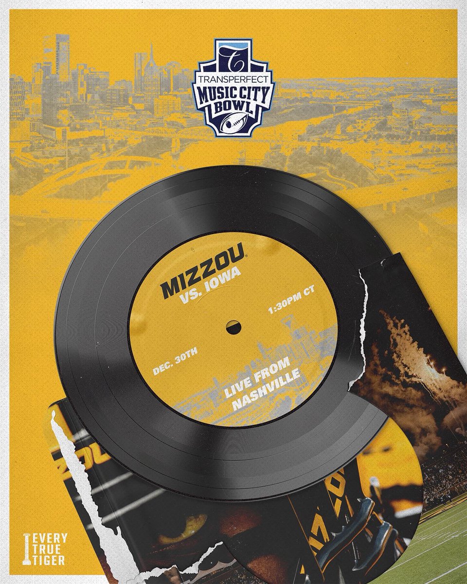 Music City isn’t ready for Mizzou Nation. Let’s go! &amp; #ETTB #MIZ @mizzoufootball @mizzouathletics
📅: Monday, December 30
🕚: 1:30pm CT
🏟️: Nissan Stadium - Nashville, TN