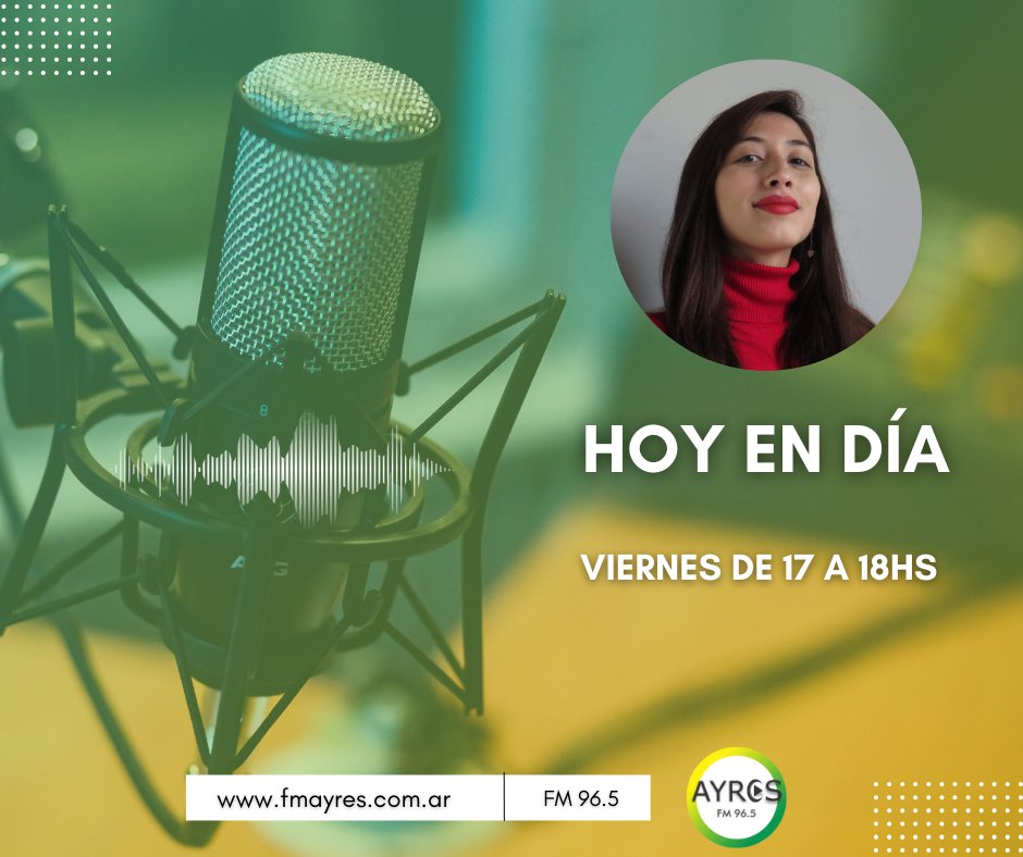 fmayres's tweet photo. Hoy En Día
Viernes de 17 a 18hs⏰
Conducción: Camila Ortega🎙️ (@CamiiOrtega_)

📻 FM 96.5
🖥️ https://t.co/U9a9wK8QHb
📲 https://t.co/03lkO0pXsP
💻 Twitch: FMAyres965

#EmisoraCooperativa https://t.co/7xZTdgaDJi
