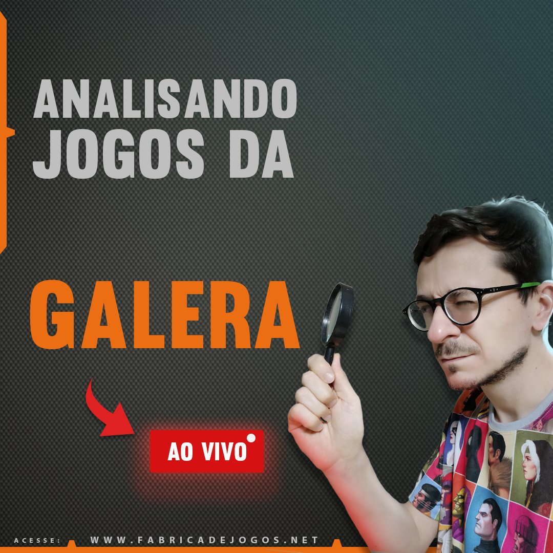 Hoje live daqui a pouco às 19:00. Venha jogar e analisar jogos comigo, além de conversarmos sobre o futuro do Fábrica de Jogos: youtube.com/live/BEjK6Uu7O…