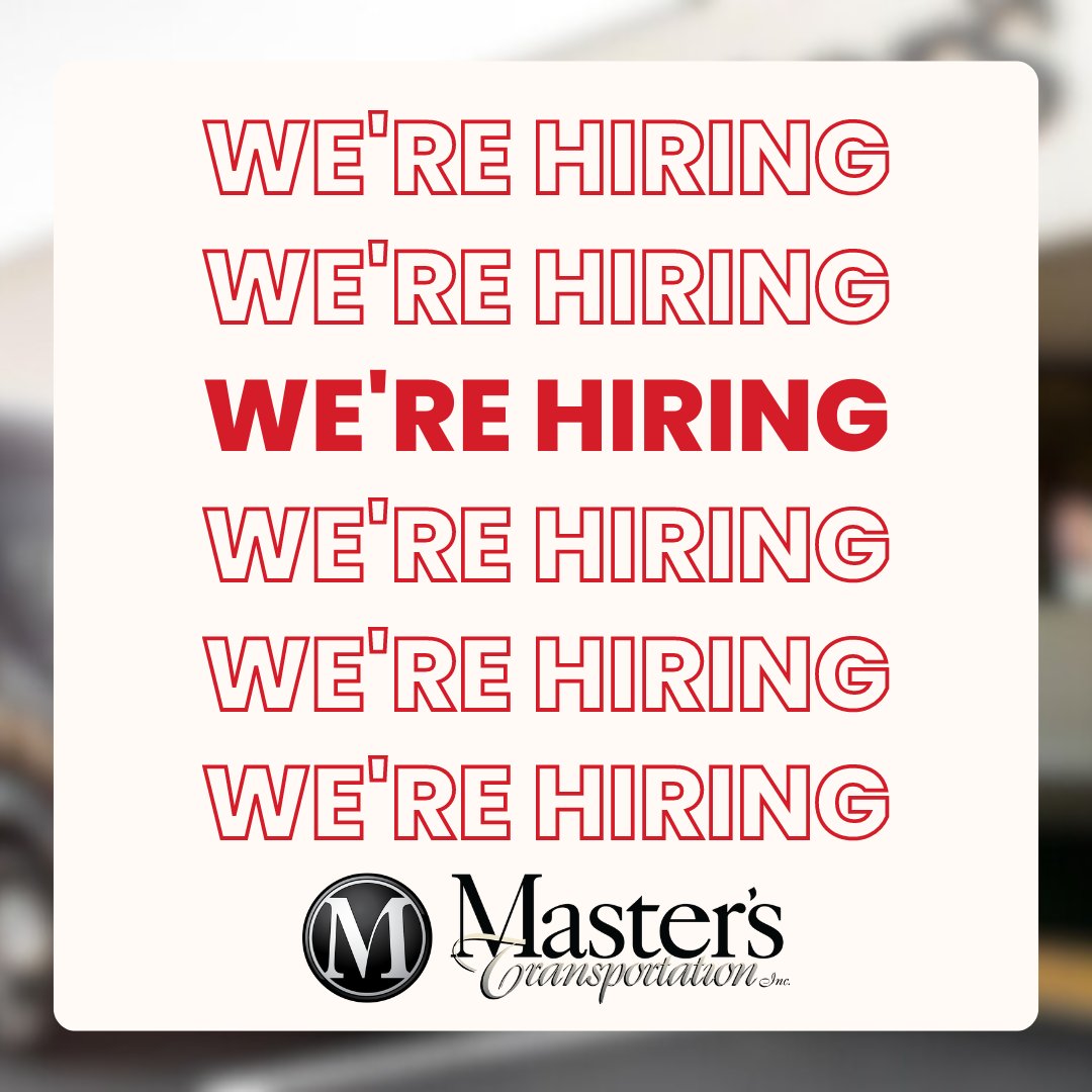 MastersTransp's tweet photo. Ready for your next big move? 🤩 Master's Transportation is growing, and we want YOU on our team! 
Check out our open positions and apply now! ➡️ https://t.co/3YuItBiSDE  
#NowHiring #MastersTransportation https://t.co/8XrDNsF7nb