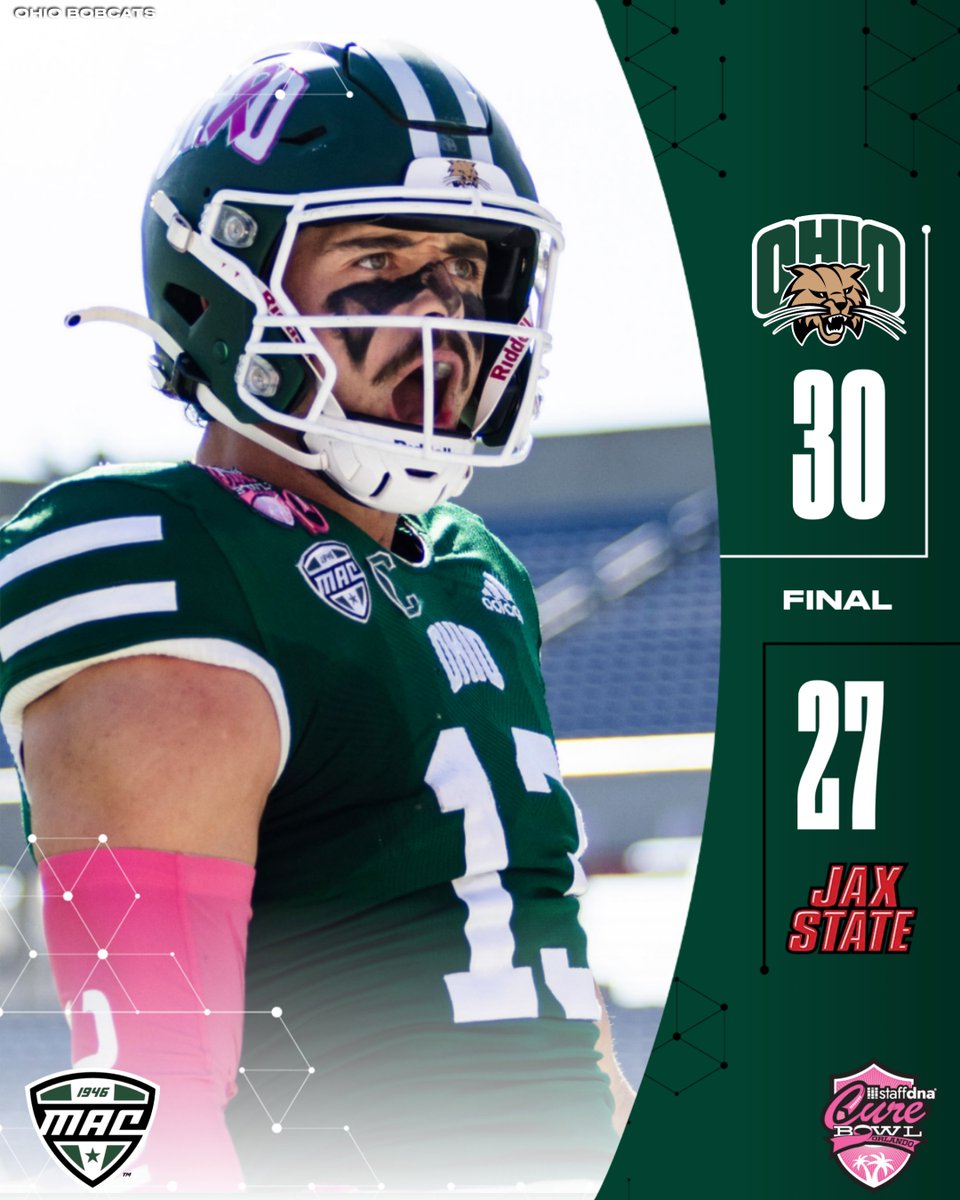 MACSports's tweet photo. CURE BOWL CHAMPS 🏆

With today's @CureBowl victory, Ohio has posted its first 11-win season in program history!

@OhioFootball | #MACtion https://t.co/GRes9Y5yZv