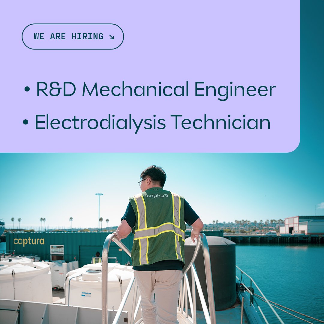 Captura is on the hunt for an R&amp;D Mechanical Engineer and an Electrodialysis Assembly &amp; Operator Technician! If you’re passionate about climate solutions, electrochemistry, and making a global impact, we want to hear from you! Learn more: linkedin.com/company/captur…