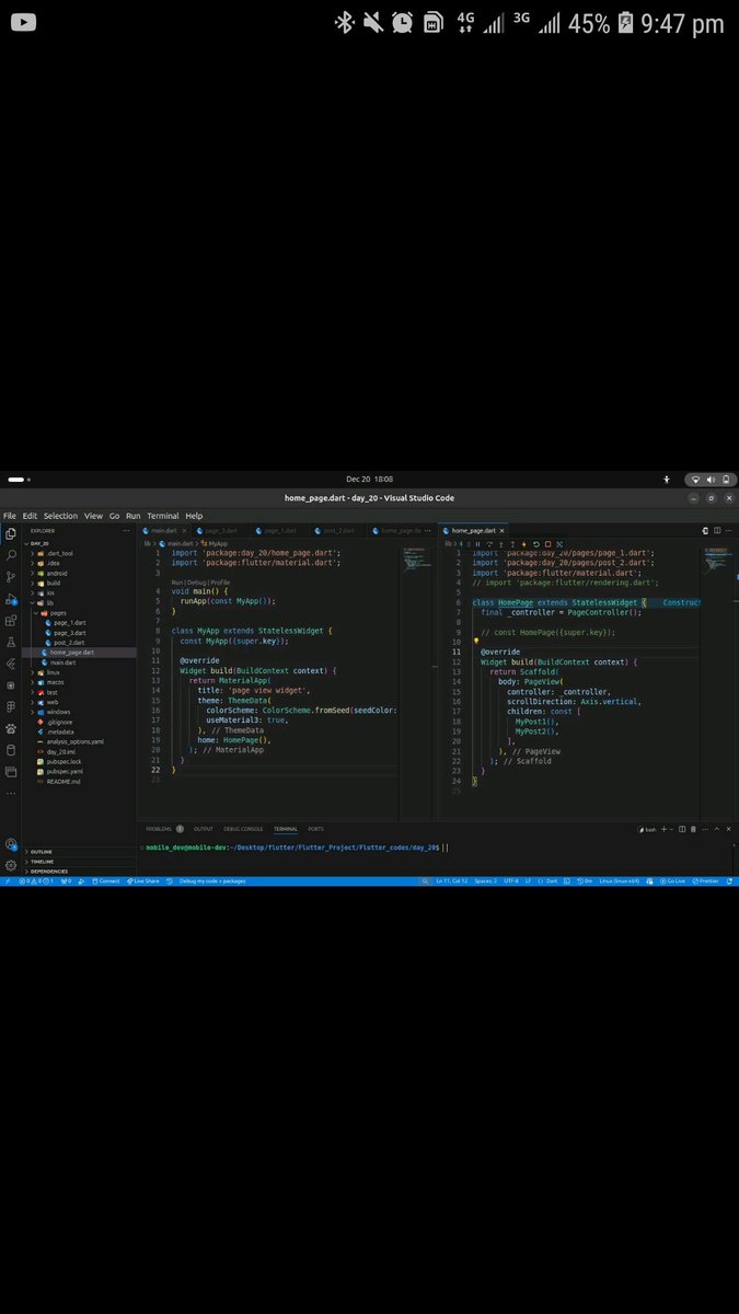 dev_useee's tweet image. Day 20 of #30DaysOfFlutter: Navigating with PageView Widget! 📖📲
#widget of the #day PageView widget! This powerful widget is ideal for creating swipable pages in your Flutter app
#FlutterDev #FlutterWidgets #buildinpublic #coding