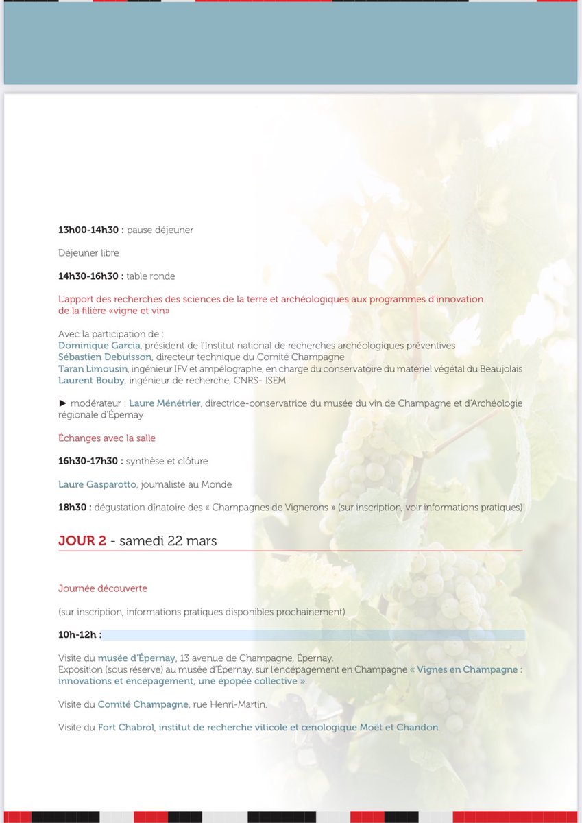 Olivier Lejeune (@lejeuneolivie14) on Twitter photo Participation de <a href="/BollotN/">Nicolas Bollot</a> aux journées d'études « Viticulture d’hier et de demain : l’éclairage des sciences de l’archéologie» les 21 et 22 mars 2025 au musée d’archéologie d’Epernay
<a href="/ComGegenaa/">GEGENA</a> <a href="/Inrap/">Inrap</a> <a href="/universitereims/">Université de Reims Champagne-Ardenne</a> Participation de <a href="/BollotN/">Nicolas Bollot</a> aux journées d'études « Viticulture d’hier et de demain : l’éclairage des sciences de l’archéologie» les 21 et 22 mars 2025 au musée d’archéologie d’Epernay
<a href="/ComGegenaa/">GEGENA</a> <a href="/Inrap/">Inrap</a> <a href="/universitereims/">Université de Reims Champagne-Ardenne</a>