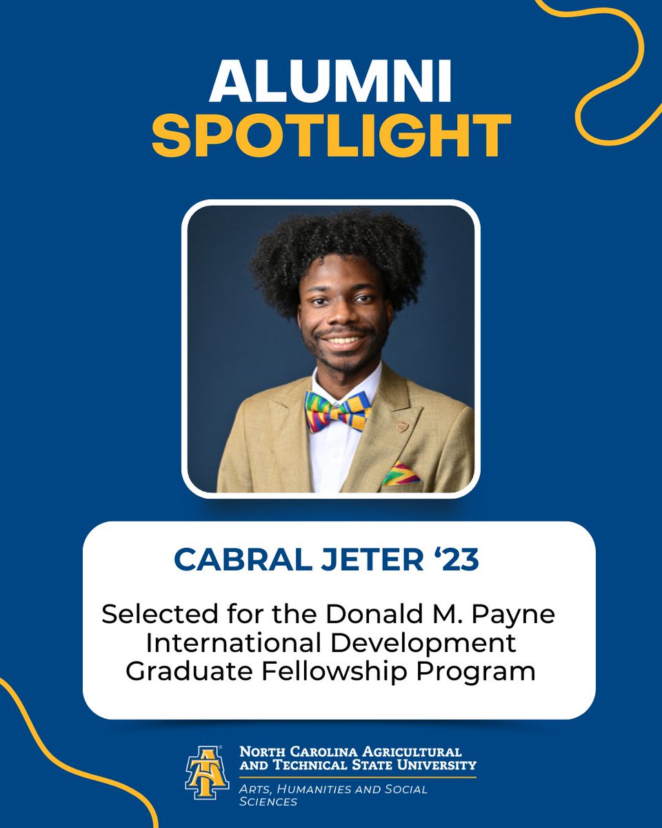 Congrats to #NCATCAHSS alum Cabral Jeter ’23 for being selected as a Donald M. Payne Fellow! He's the 2nd Aggie &amp; 1st male Aggie to achieve this honor. We're so proud of your success. 🌍 #NCATAlumni #AggiePride ncat.edu/news/2024/12/j…