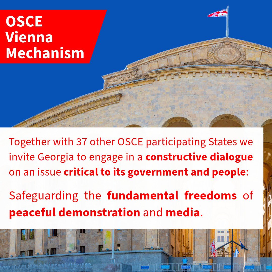 The Netherlands is deeply concerned about the human rights situation in Georgia. We call upon Georgia to safeguard the fundamental freedoms of peaceful demonstration and media, and to engage in a constructive dialogue. #ViennaMechanism #OSCE