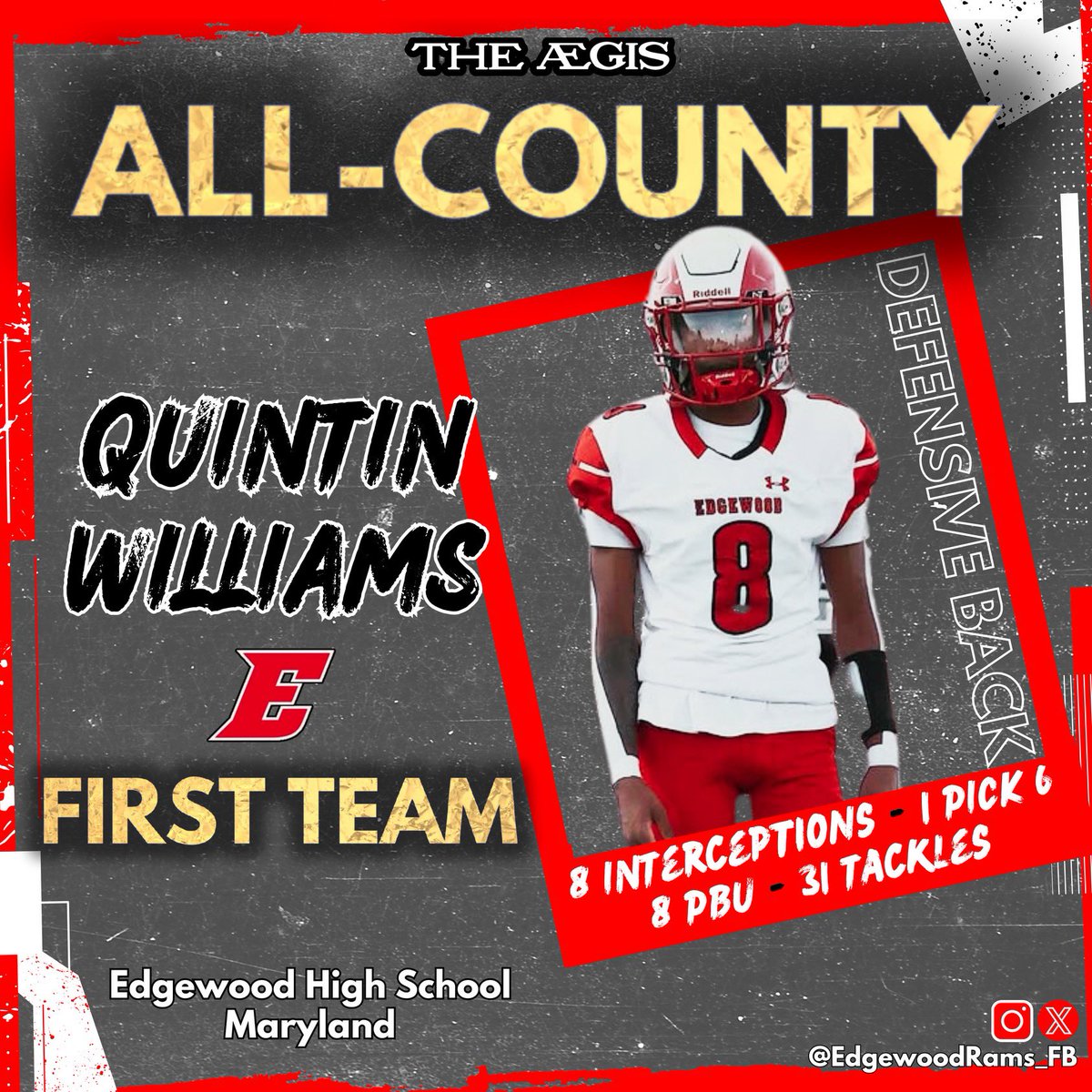 EdgewoodRams_FB's tweet photo. We are proud to congratulate @DB_Quintin and @TerrenceP55 for being named First Team All-County by @AegisSports , as well as @KhalilB23_ for making second team! https://t.co/7nWiNAxEyN