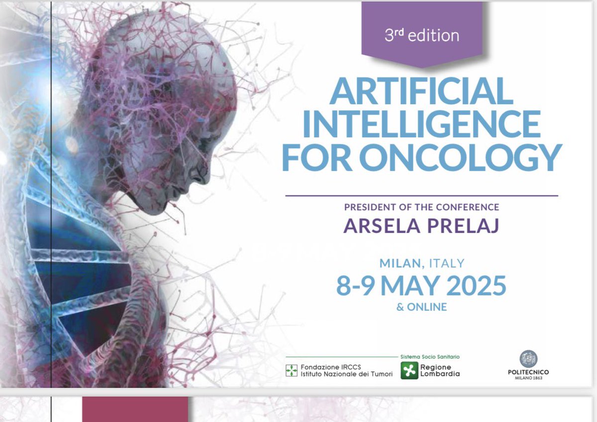 arsela prelaj (@prelajarsela) on Twitter photo The #callforabstracts for our annual AI for Oncology conference in <a href="/IstTumori/">Istituto Tumori</a> (May 8-9, 2025) is open until Feb 3rd - aiforoncology.it/call-for-abstr… We really look forward to your submissions! And the top 3 will have the chance to present in front of a stellar lineup - don't miss it! The #callforabstracts for our annual AI for Oncology conference in <a href="/IstTumori/">Istituto Tumori</a> (May 8-9, 2025) is open until Feb 3rd - aiforoncology.it/call-for-abstr… We really look forward to your submissions! And the top 3 will have the chance to present in front of a stellar lineup - don't miss it!
