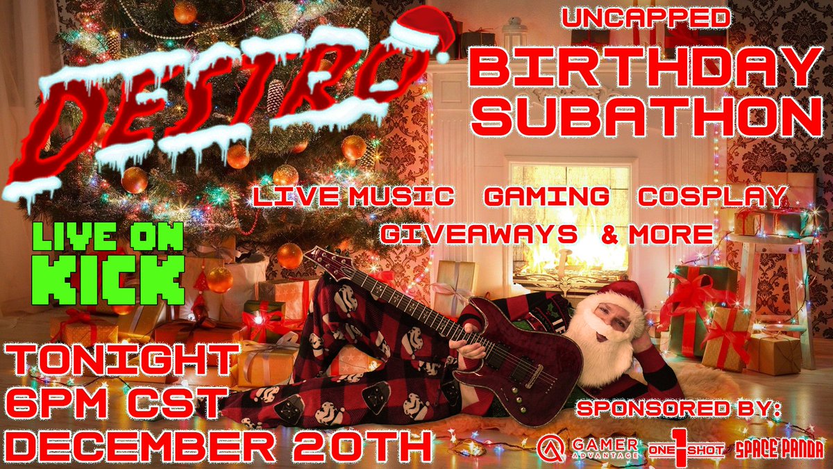 DestroX88X's tweet photo. Birthday Subathon kicks off TONIGHT at 6PM Central!

Lots of live music, gaming &amp; giveaways! Subs &amp; Donations add to the timer.

Let's get shreddy! https://t.co/fPlxim2Km4