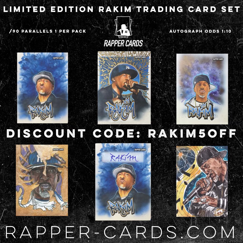 Our limited /100 signed Rakim card sold out quickly. But don’t worry if you missed out on a Rakim Rapper Card. We still have some packs remaining for the Official 2024 Rakim God MC 5-Card Set! This set is the ultimate tribute to one of hip-hop’s greatest legends, featuring