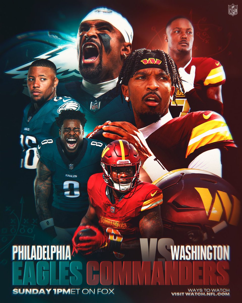 NFL's tweet image. Who’s getting this NFC East dub? 👀

📺: #PHIvsWAS – Sunday 1pm ET on FOX
📱: watch.nfl.com