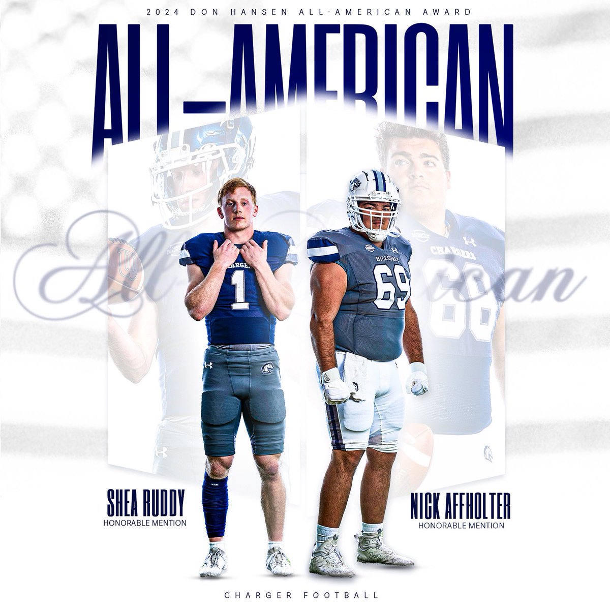 2024 Don Hansen All-American Honorable Mentions⚡️ Way to go boys! 

Read more 🔗: hillsdalechargers.com/news/2024/12/2…