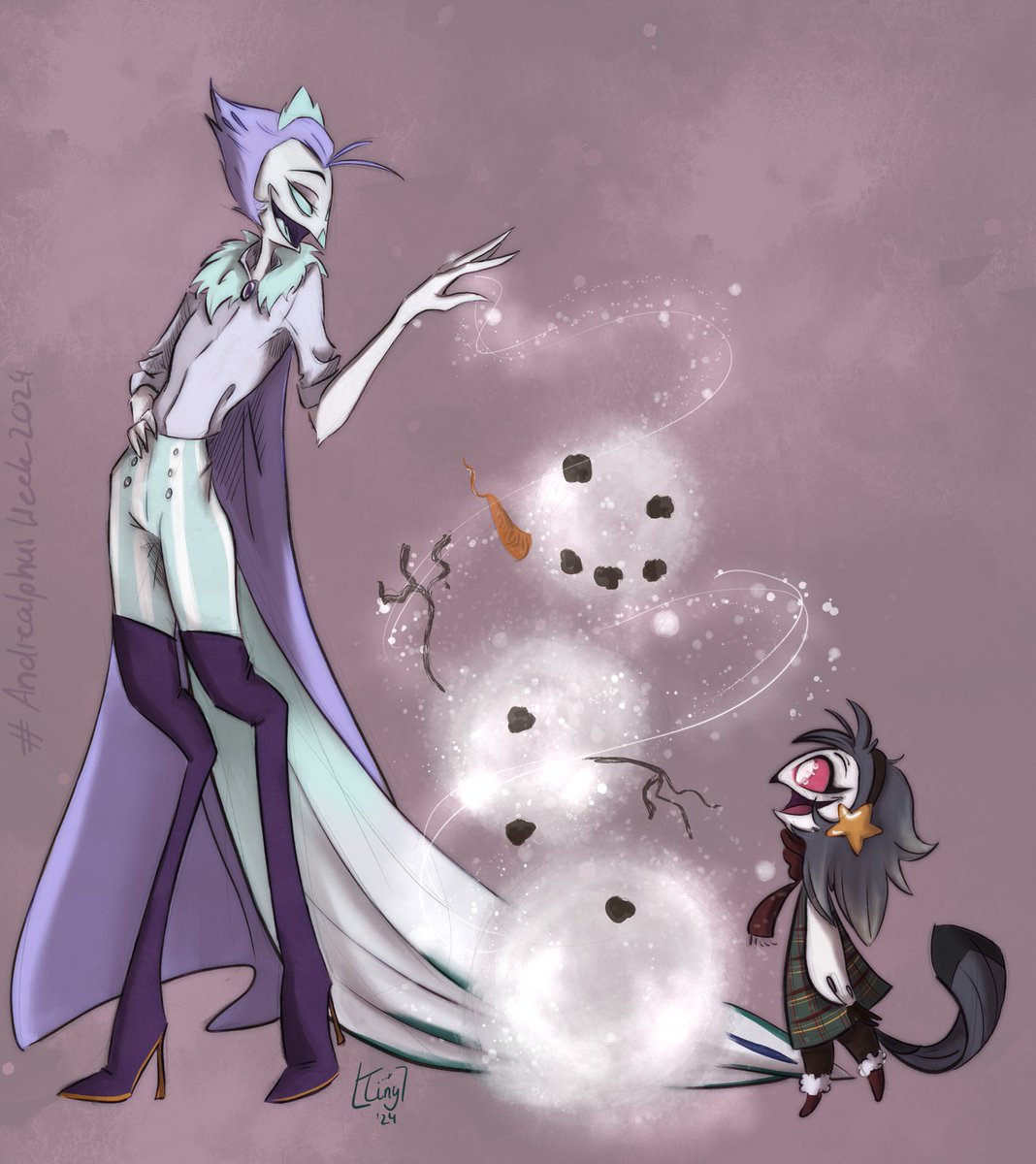 TTCaterpillar's tweet photo. “Do you wanna build a snowman…?” ☃️❄️

Day 5 ~ Uncle

The last two days will be delayed… because I’m drawing all artworks day by day and the next few days are PACKED! 

#AndrealphusWeek2024 #AndrealphusWeek #HelluvaBossAndrealphus #HelluvaBossOctavia #HelluvaBossFanart https://t.co/zv96Bdzsdx