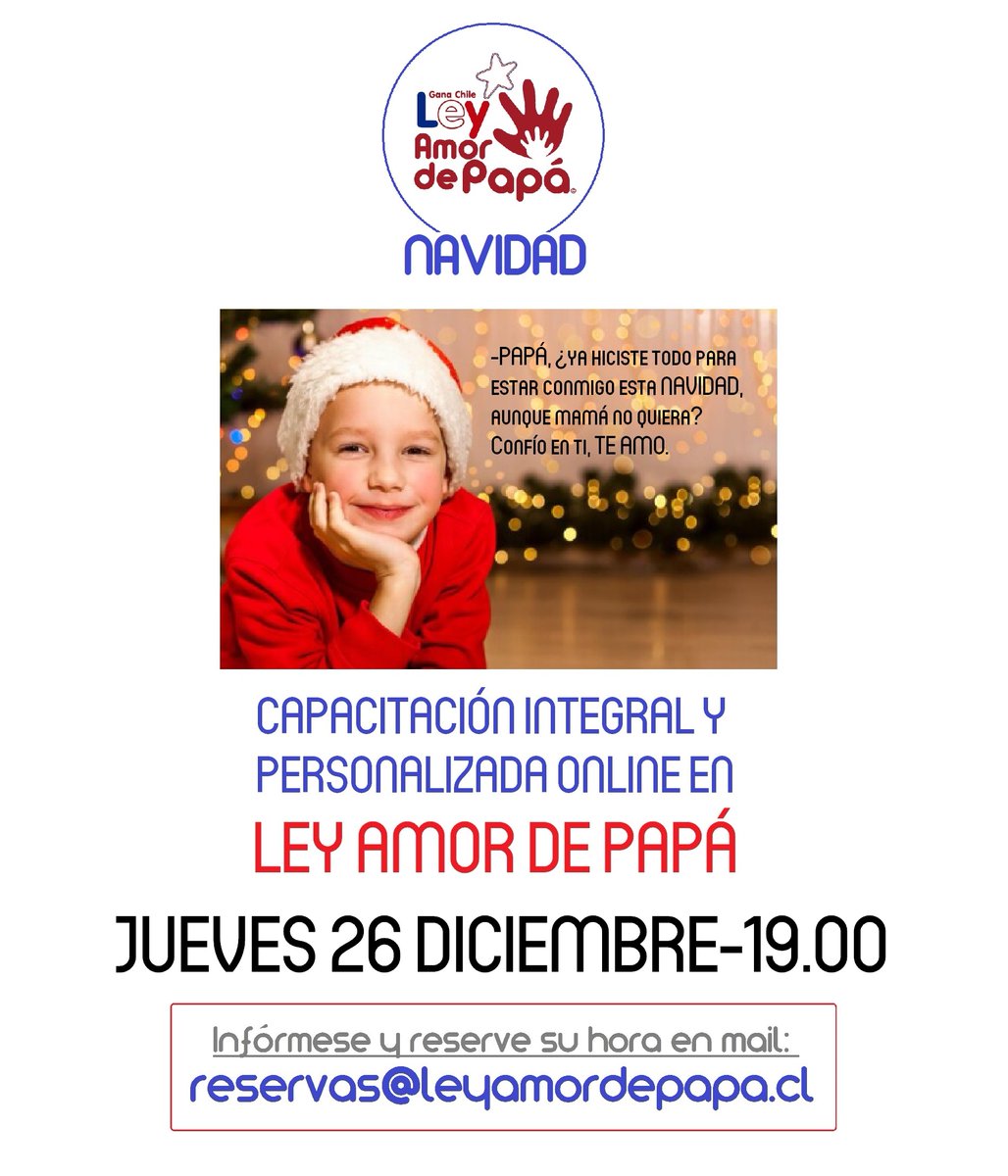 LeyAmordePapa's tweet photo. No más #PAPÁSPASIVOS

Sólo de usted depende ACCIONAR CORRECTA Y OPORTUNAMENTE para NO FALLARLE a quien MÁS AMA

Si está separado de sus hijos, le recordamos que gracias a nuestra #LEYAMORDEPAPÁ podremos revertir esa situación

+INFO: reservas@leyamordepapa.cl

@AmordePapa https://t.co/8H3ZaDjTpg
