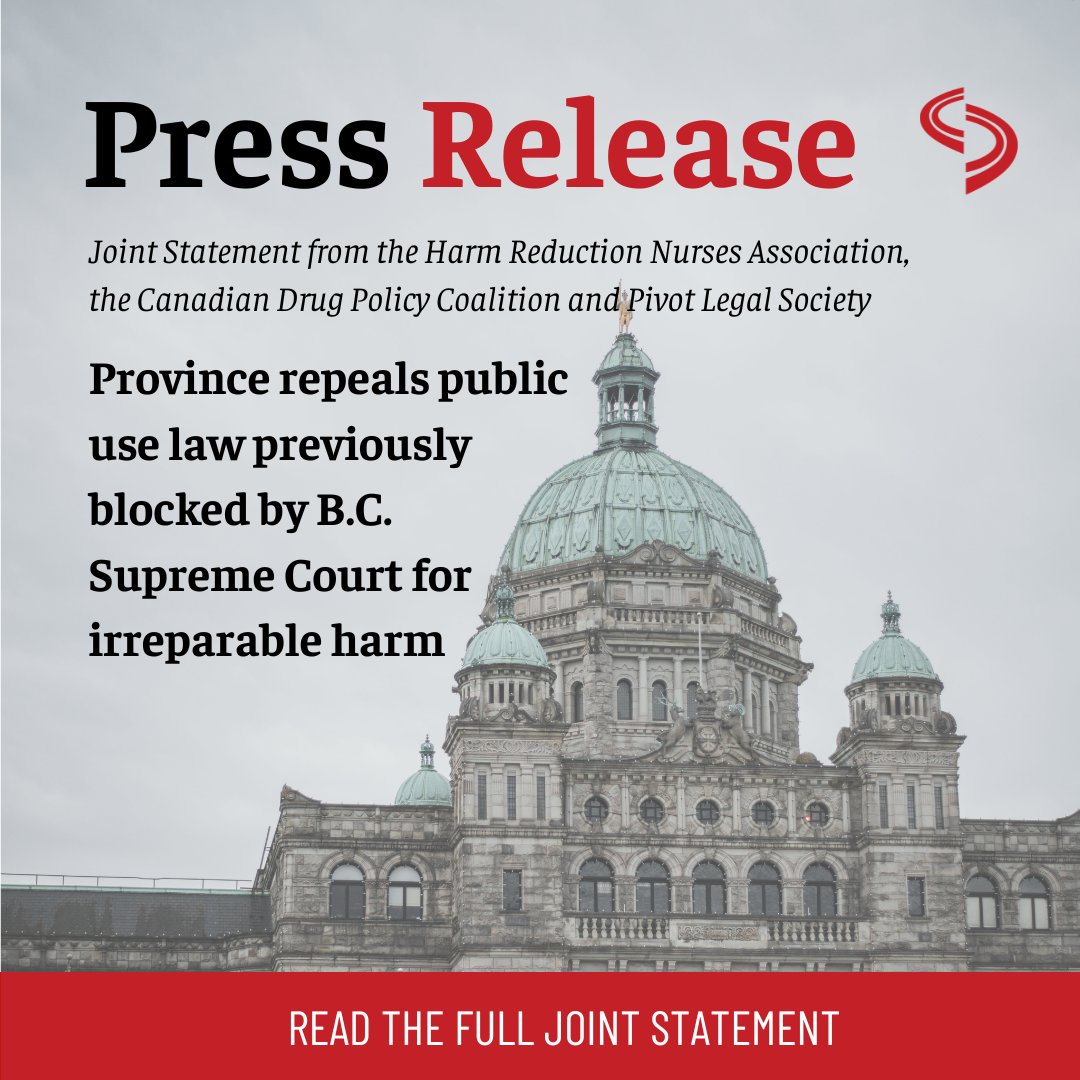 BC provincial government repealed Bill 34, a small but hard-fought victory against politically-driven laws and policies that inflict harm upon those made most vulnerable by oppressive systems. #BCpoli 

Read the full joint statement: drugpolicy.ca/for-immediate-…