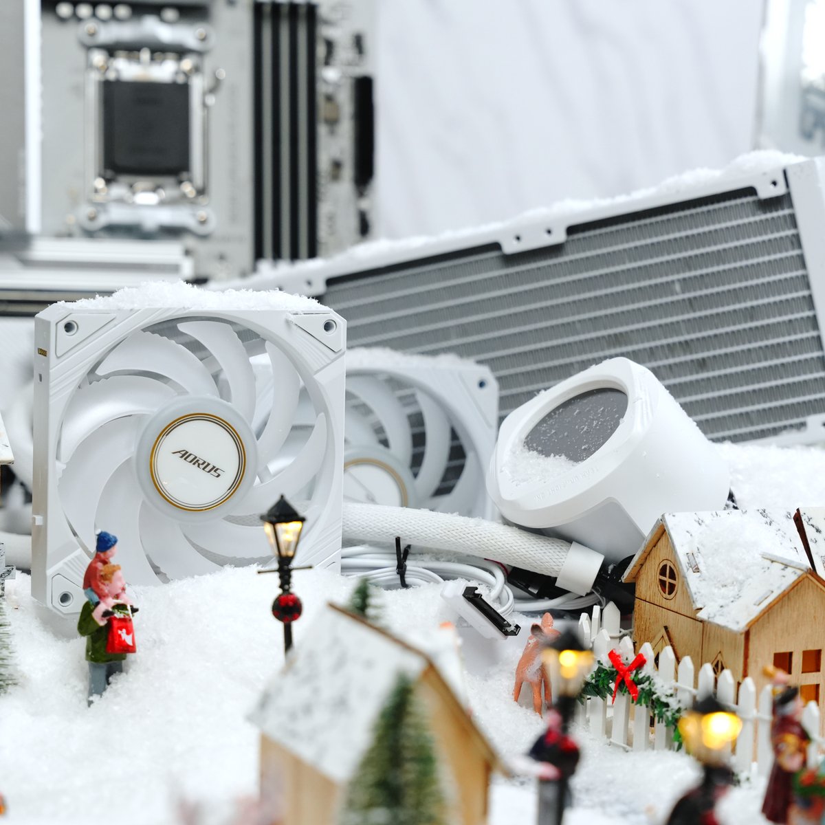 AORUS_NA's tweet photo. Chill out this holiday season with AORUS ICE components — cooling your system and your spirits! ❄️🎄 Unwrap the gift of top-tier performance and make your PC frostier than ever! 🖥️🎁 

#AORUS #AORUSNA #GIGABYTE  #CoolTech #FrostyPerformance #TechSanta #PC #ICE #ICEComponents #WhitePC #Gaming #Gamers #Christmas #Holidays #ChristmasShopping #ChristmasPresents #GamingSetup #PCBuilding