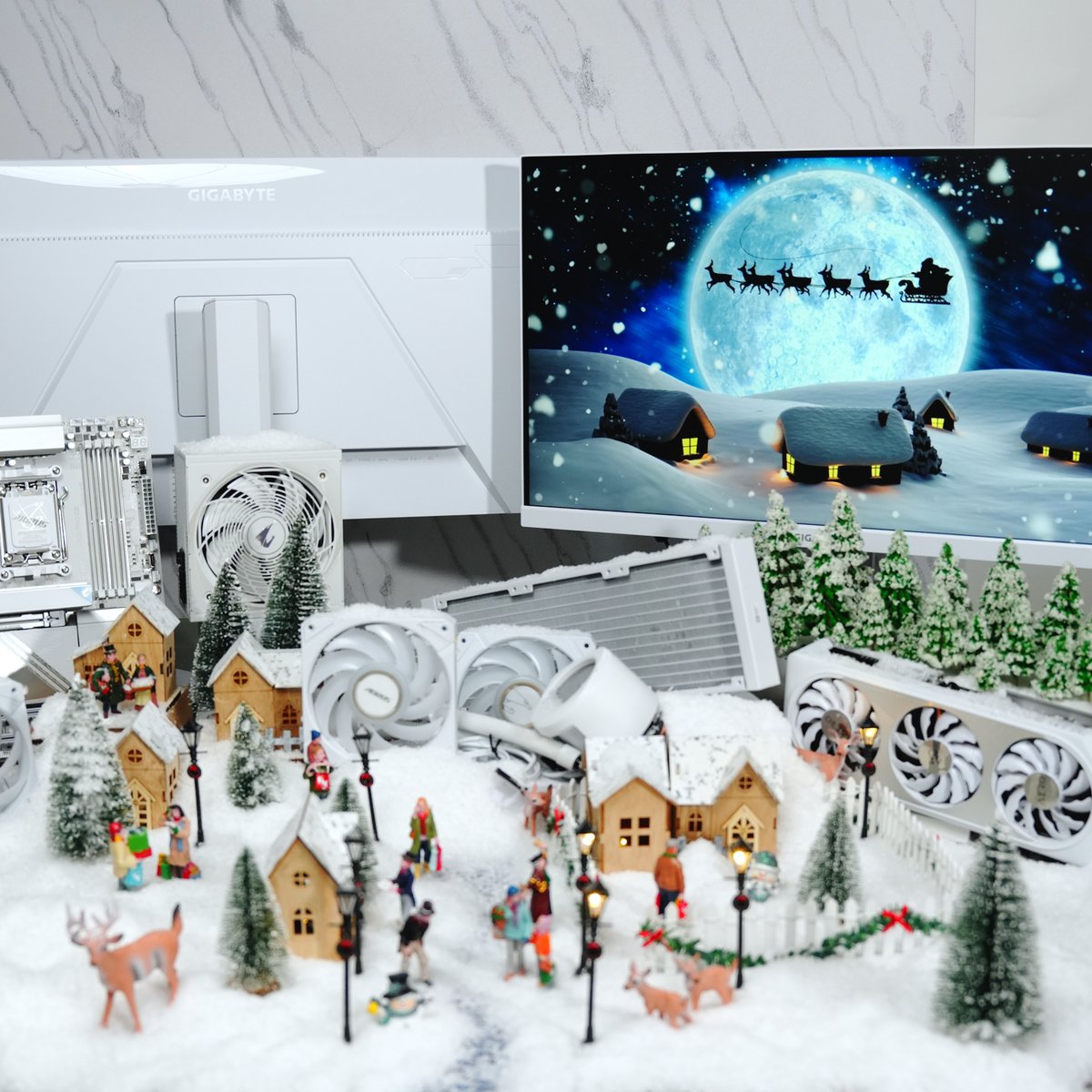 AORUS_NA's tweet photo. Chill out this holiday season with AORUS ICE components — cooling your system and your spirits! ❄️🎄 Unwrap the gift of top-tier performance and make your PC frostier than ever! 🖥️🎁 

#AORUS #AORUSNA #GIGABYTE  #CoolTech #FrostyPerformance #TechSanta #PC #ICE #ICEComponents #WhitePC #Gaming #Gamers #Christmas #Holidays #ChristmasShopping #ChristmasPresents #GamingSetup #PCBuilding