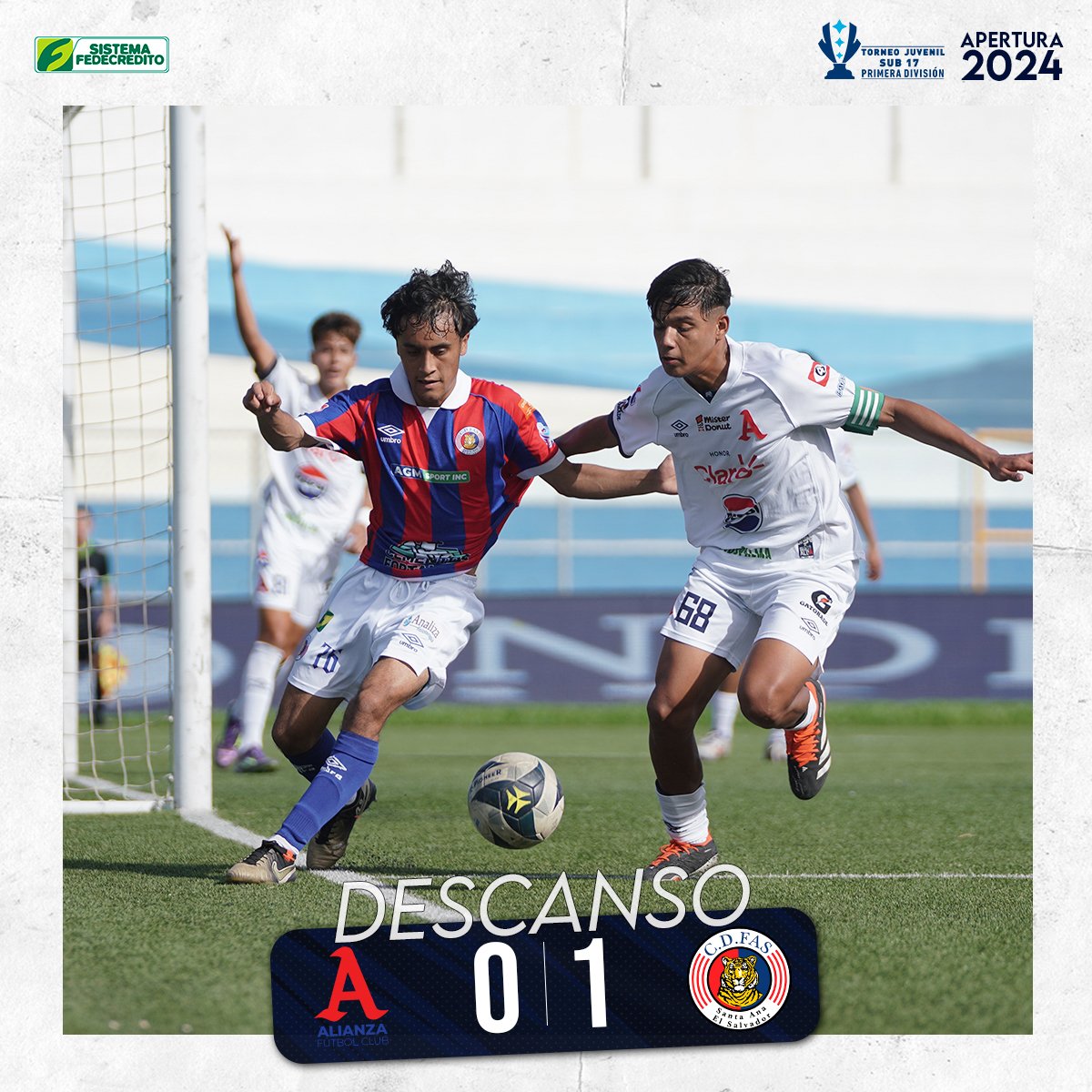 primerafutboles's tweet photo. #FinalSub17🏆 | ¡𝗟𝗢𝗦 𝗧𝗜𝗚𝗥𝗜𝗟𝗟𝗢𝗦 𝗖𝗢𝗡 𝗟𝗔 𝗩𝗜𝗖𝗧𝗢𝗥𝗜𝗔 𝗔𝗟 𝗗𝗘𝗦𝗖𝗔𝗡𝗦𝗢! 🎉

🅰️ 0-1 🐯 
🔴 Wilber Menjivar 

#FASvsALI #TorneoSub17 #Apertura2024 https://t.co/XUXobfKk5S