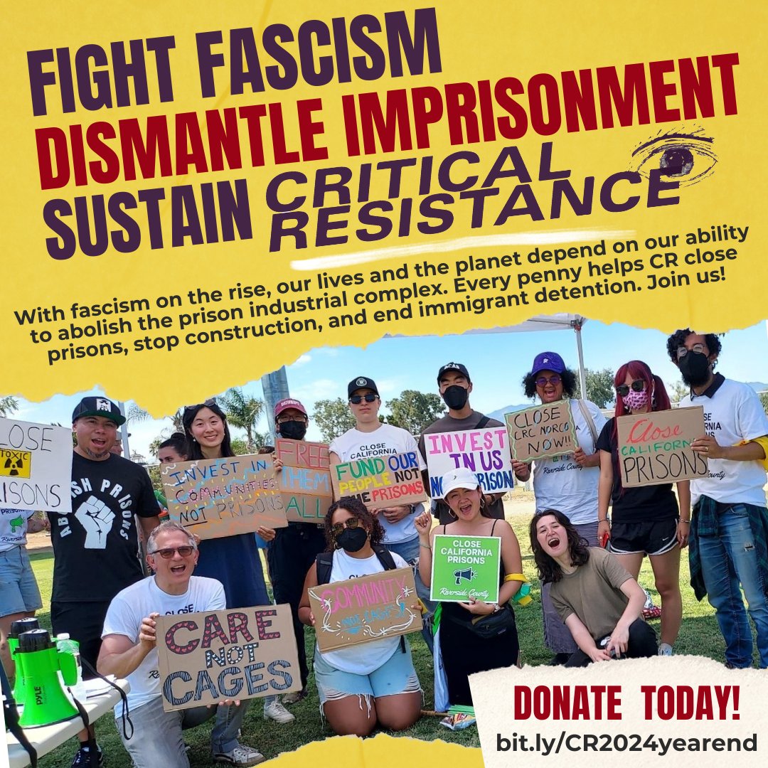 Whether against prisons, jails, or detention centers, support organizing against cages anywhere and everywhere. Sustain CR’s campaigns against imprisonment! Read all about CR's gains in 2024: criticalresistance.org/updates/disman…

&amp; Give today: bit.ly/CR2024yearend