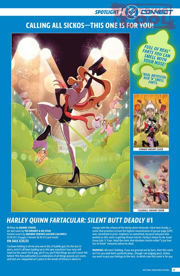 test7153's tweet photo. So uh. Apparently Harley Quinn is getting an *official* scratch-and-sniff fart comic. https://t.co/8QPt4H5kPa