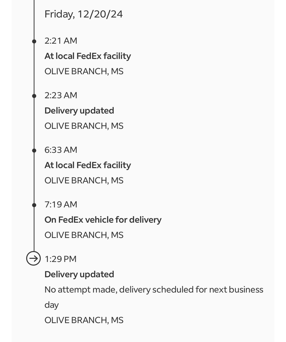 KevBens's tweet photo. @FedExHelp 3rd day in a row it’s been a no attempt. Why? https://t.co/ho3KUaPjzX