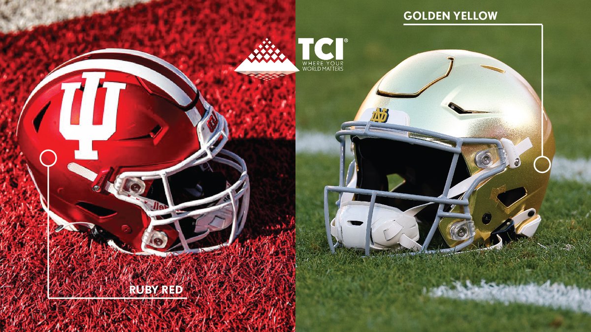 Big game vibes kicking off tonight! 🏈 Notre Dame's iconic gold and Indiana's bold crimson matching our own Golden Yellow and Ruby Red are about to face off. Which color will win tonight? #CFBPlayoffs