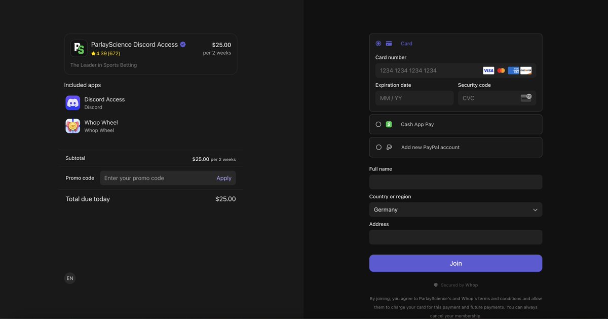 We just pushed a massive checkout update to whop.com

- Translated to 14 languages
- Improved performance and speed
- Upsells after checkout
- Dark mode