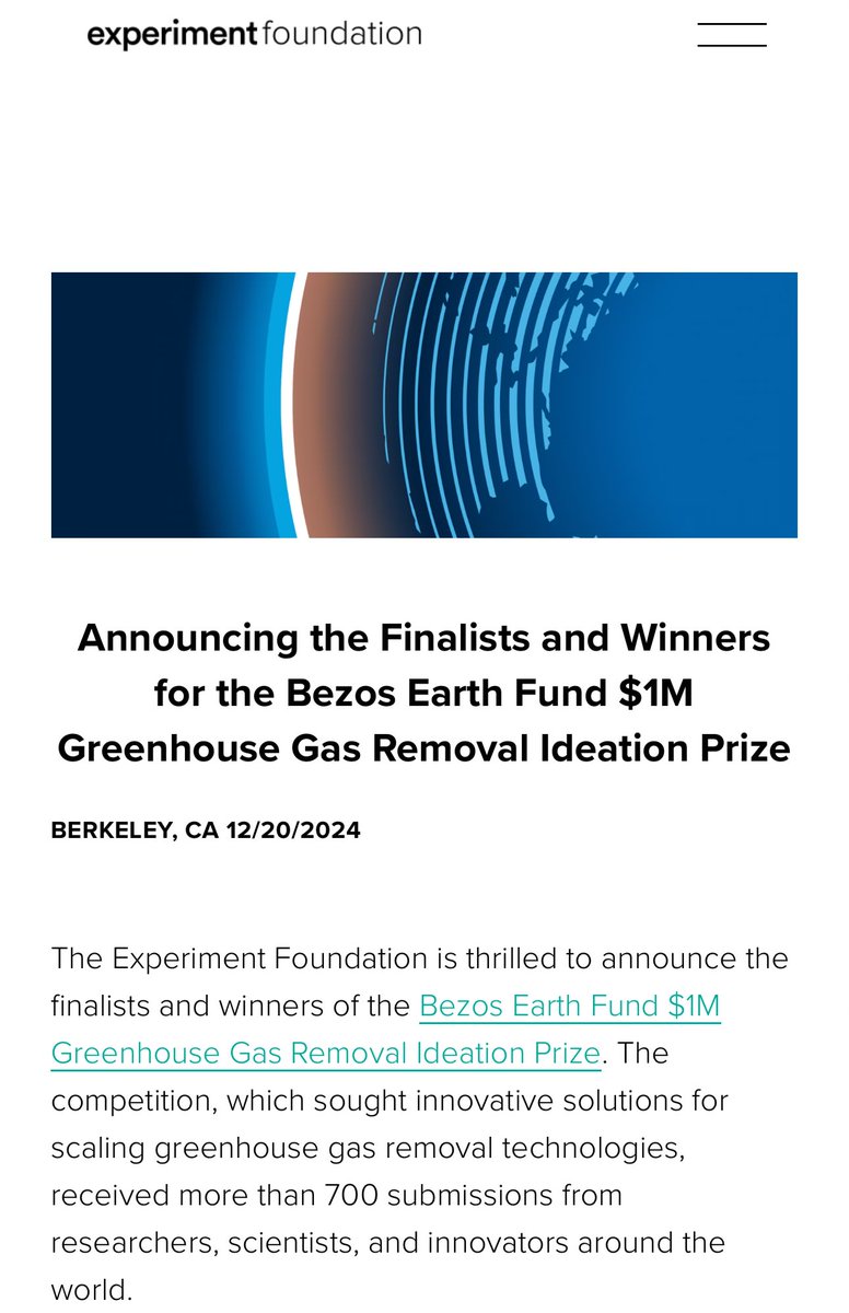 Carbon Drawdown Initiative (@carbon_drawdown) on Twitter photo We are proud to be listed as „PHASE I FINALISTS“ by the „Bezos Earth Fund $1M Greenhouse Gas Removal Ideation Prize“. Congratulations to the winners!
(14 winners, 64 finalists from over 700 submissions)
Our entry was titled: „Monitoring of Carbon Fluxes in Rock-Treated Soils to We are proud to be listed as „PHASE I FINALISTS“ by the „Bezos Earth Fund $1M Greenhouse Gas Removal Ideation Prize“. Congratulations to the winners!
(14 winners, 64 finalists from over 700 submissions)
Our entry was titled: „Monitoring of Carbon Fluxes in Rock-Treated Soils to