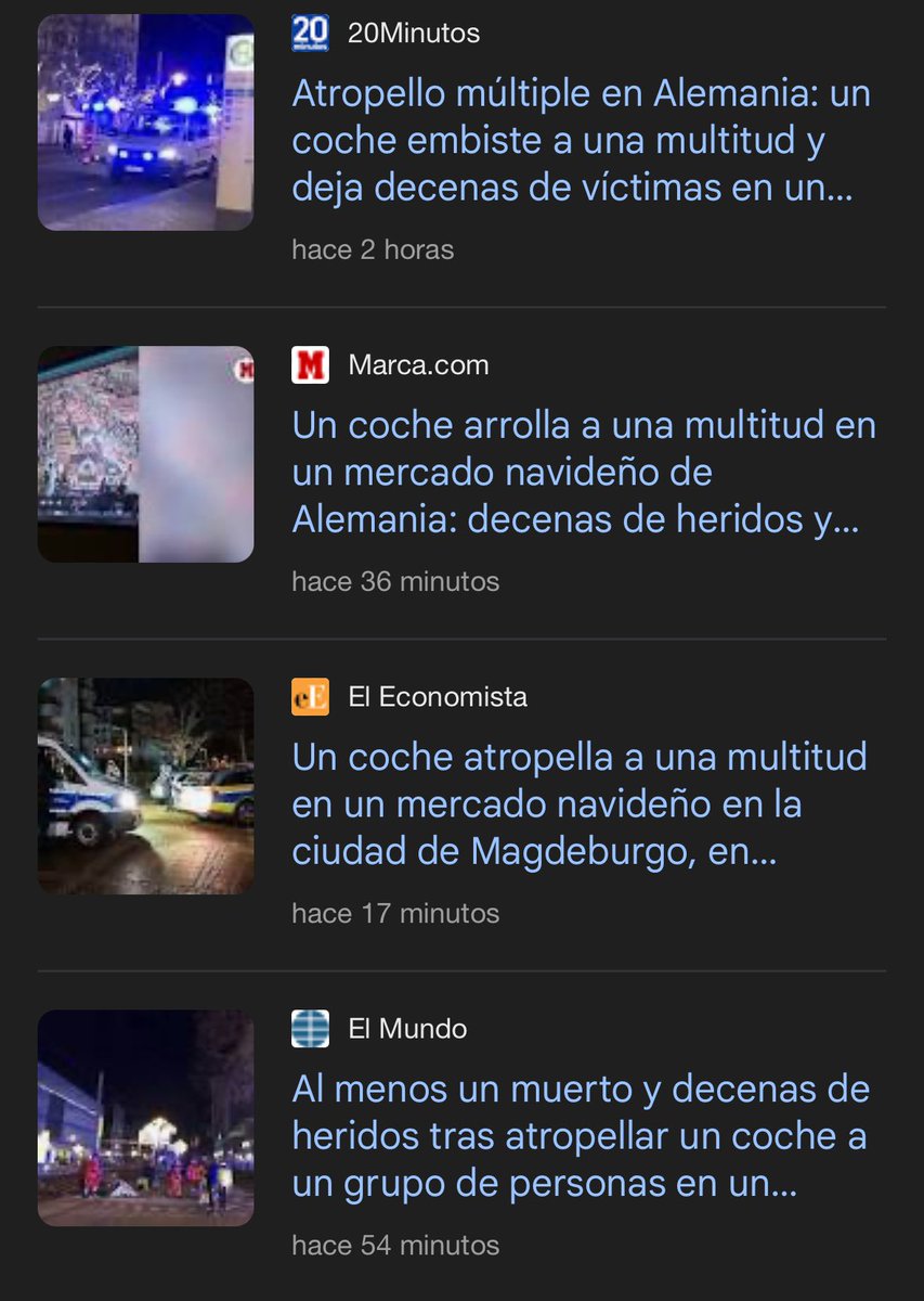 🔴 Última hora: un coche cobra vida y arrolla a una multitud de personas en Magdeburgo.

La madre que los parió a todos, son cómplices de todo lo que está ocurriendo en Europa.