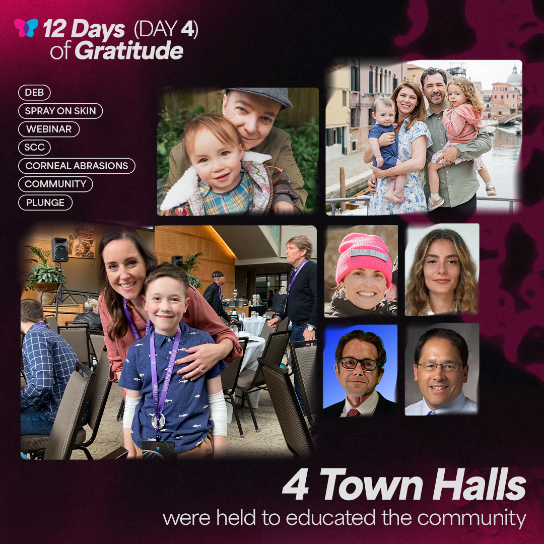 EBResearch's tweet photo. 🙏💙🦋 EBRP #12DaysofGratitude | DAY 4 💻🗣️
This year, we hosted 4 powerful Town Halls, bringing together experts, families, and advocates to tackle key issues impacting those living with EB. Kirk Brazeau shared his son Archer’s story and living with new treatments, Humphrey Hanley discussed advocating for yourself and battling SCC in EB, and various experts in the field educated the community on breakthroughs in EB treatments and care. These conversations sparked hope and progress.
Let’s keep the momentum going! 💙
#12DaysOfGratitude https://t.co/FpOpwHBeDh