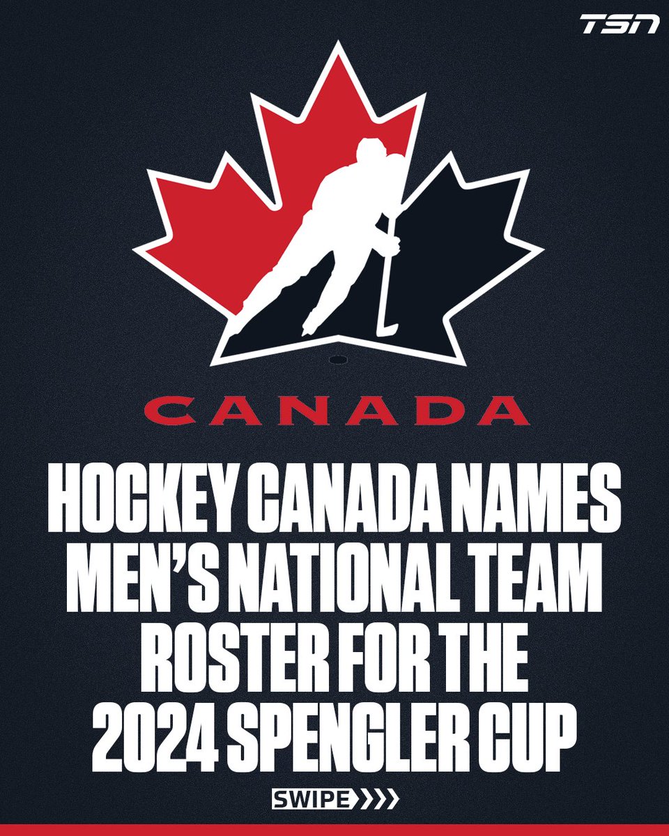 TSN_Sports's tweet photo. Twenty-six players will wear the Maple Leaf when Canadaβs National Menβs Team looks to capture a record 17th championship at theΒ 2024 Spengler Cup, Dec. 26-31 in Davos, Switzerland. https://t.co/viX5iAZpJ5