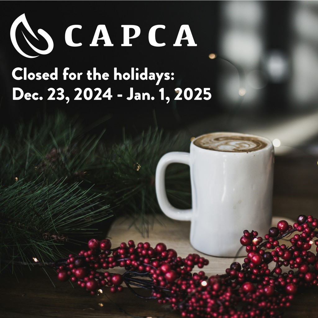 Member Reminder: The CAPCA state office will be closed 12.23.24 - 01.01.25 for the holiday season. The office will re-open on Thursday, 01.02.25.
Note: Member support &amp; troubleshooting for the website &amp; online CE is only available during business hours.
Happy Holidays from CAPCA!