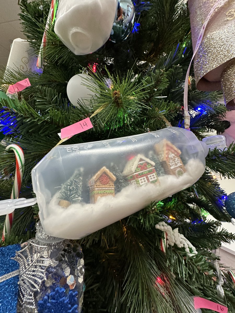 We LOVE these creative ornaments our microbiology department made out of IV bottles!