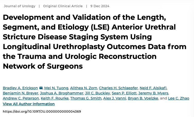 University of Iowa Urology (@uiowa_urology) on Twitter photo New in <a href="/JUrology/">Journal of Urology</a>: Dr. Bradley Erickson, along with members of the Trauma and Urologic Reconstruction Network of Surgeons (TURNS), has created and validated a new staging system for anterior urethral stricture disease. The LSE staging system will help facilitate New in <a href="/JUrology/">Journal of Urology</a>: Dr. Bradley Erickson, along with members of the Trauma and Urologic Reconstruction Network of Surgeons (TURNS), has created and validated a new staging system for anterior urethral stricture disease. The LSE staging system will help facilitate