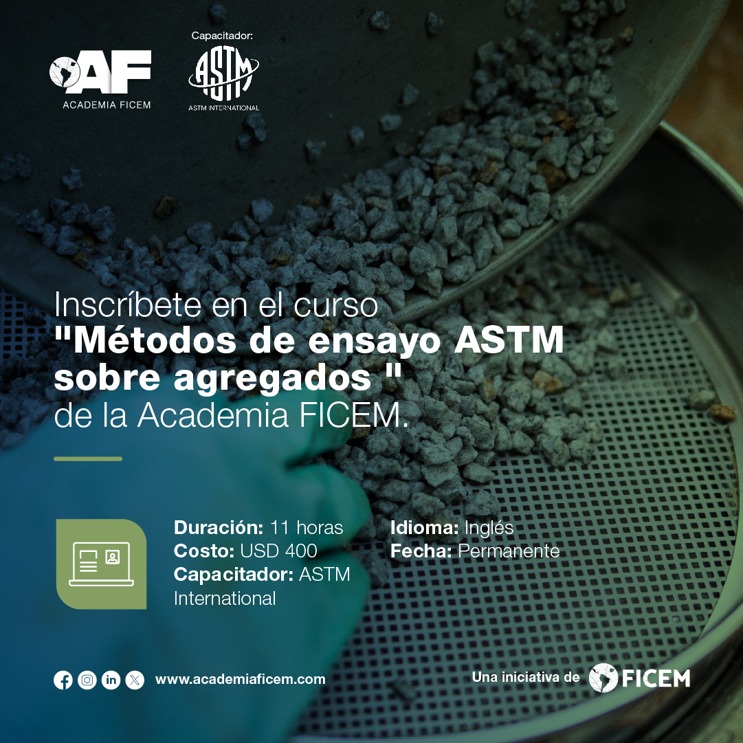 ficemcemento's tweet photo. ¡Inscríbete en el curso de Métodos de Ensayo ASTM sobre Agregados de la @AcademiaFICEM! 🎓✨

Impartido por ASTM International, una organización de estándares que desarrolla y publica normas técnicas para una amplia gama de materiales, este curso te ofrece una capacitación integral en 11 prácticas y métodos de ensayo esenciales para agregados en morteros y concretos de cemento.

Cada módulo incluye capacitación autoguiada con demostraciones en video, listas de verificación, conceptos clave y glosarios. Además, tendrás acceso a la versión vigente de las normas ASTM y podrás autorevisar tu aprendizaje mediante exámenes de evaluación.

No pierdas la oportunidad de fortalecer tus conocimientos y asegurar tu cupo en: https://t.co/7zvZl12QLB

#FICEM #AcademiaFICEM #AF #Cemento #Concreto #Capacitación